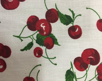 White Cherry Fruit Print  Poly Cotton Print Fabric - Sold By The Yard -  59"