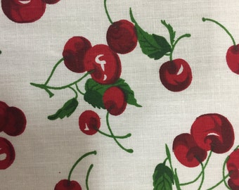 White Cherry Fruit Print  Poly Cotton Print Fabric - Sold By The Yard -  59&quot;
