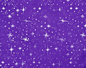 Purple Sheer Organza Shooting Star Print Fabric - Sold By The Yard - 58"