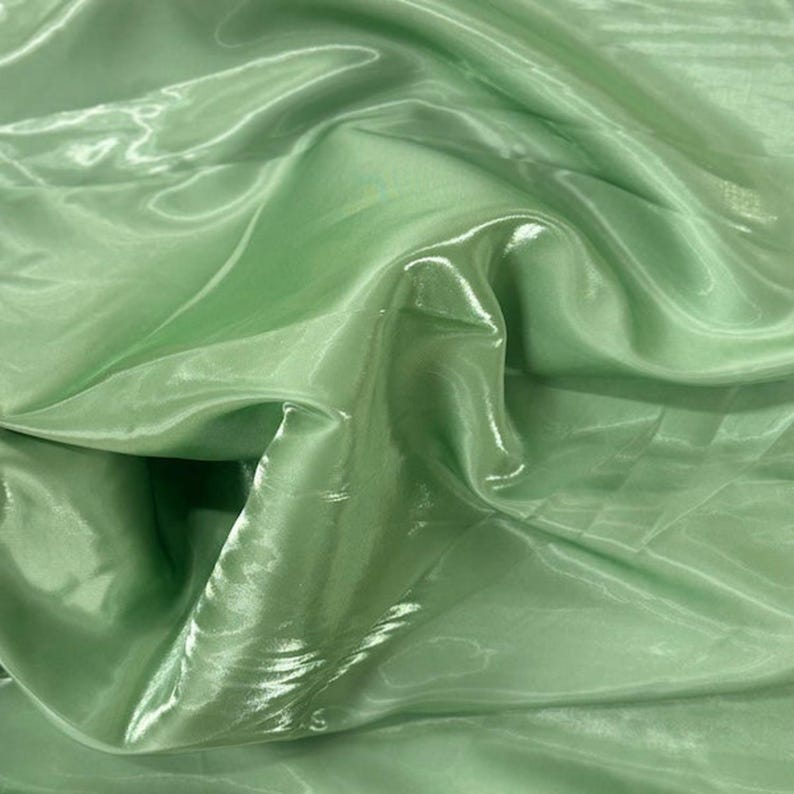 Sage Green Crystal Reflective Liquid Bridal Satin Fabric by the Yard - Shimmer Satin for Gowns, Bridesmaids & Decor, 60" Wide image 1