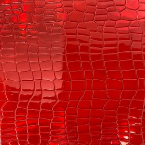 Red Iridescent Faux Crocodile Vinyl Upholstery Crafting Fabric - Sold By The Yard - 56&quot;