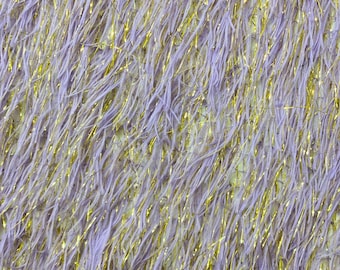 Lavender | Gold Metallic Faux Ostrich Feather Apparel Costume Fabric - Sold By The Yard - 54"