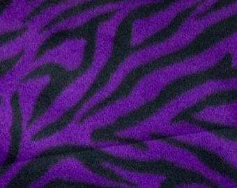 Purple Black Zebra Print Fleece Fabric - Sold By The Yard - 60"