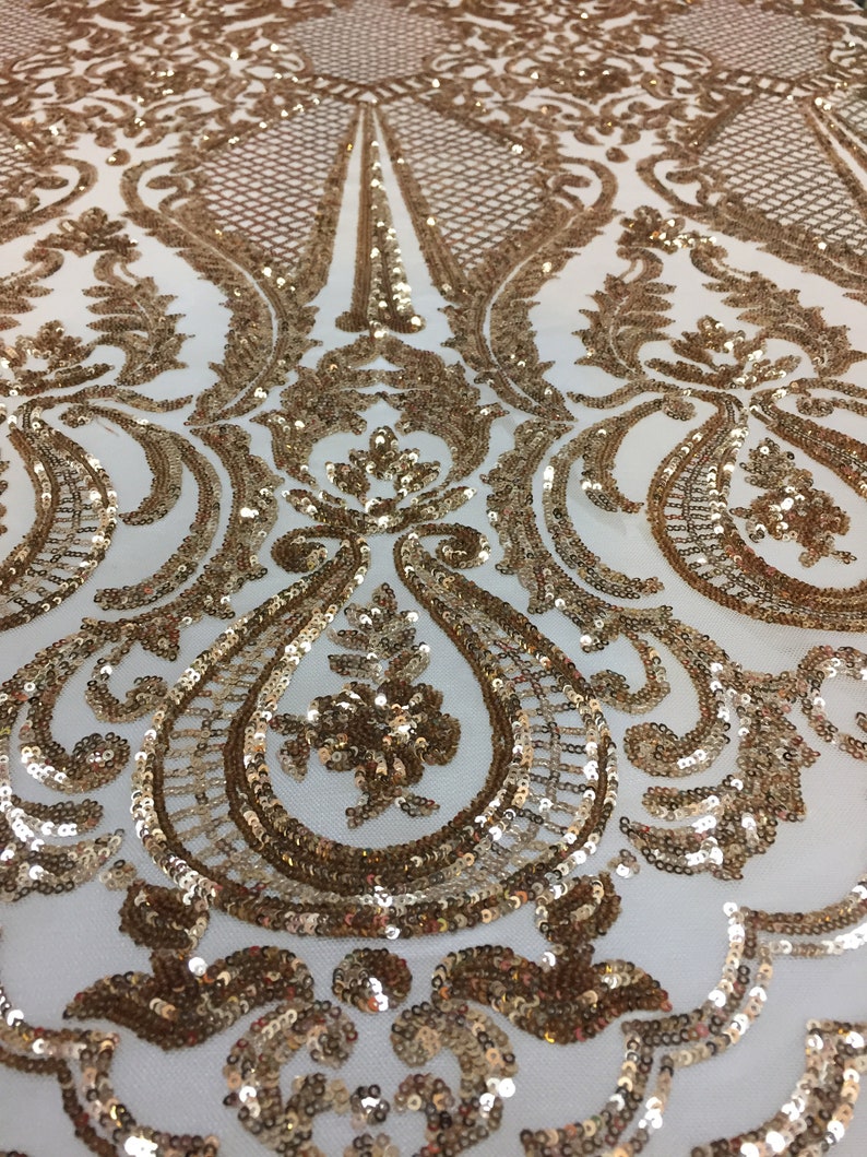 Sold By The Yard Gold Chantal Deluxe 4 Way Stretch Nylon Spandex Wedding Prom Formal Sequin Fabric