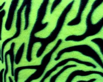 Neon Green Black Zebra Print Fleece Fabric - Sold By The Yard - 60"