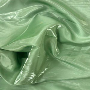 Sage Green Crystal Reflective Liquid Bridal Satin Apparel Decor Fabric - Sold By The Yard