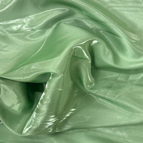 Sage Green Crystal Reflective Liquid Bridal Satin Apparel Decor Fabric - Sold By The Yard