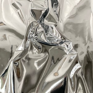 Silver Chrome Reflective Mirror Vinyl Upholstery Crafting Fabric - Sold By The Yard - 54&quot;