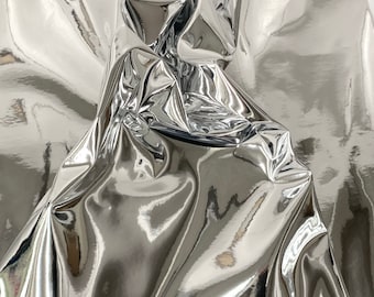 Silver Chrome Reflective Mirror Vinyl Upholstery Crafting Fabric - Sold By The Yard - 54&quot;