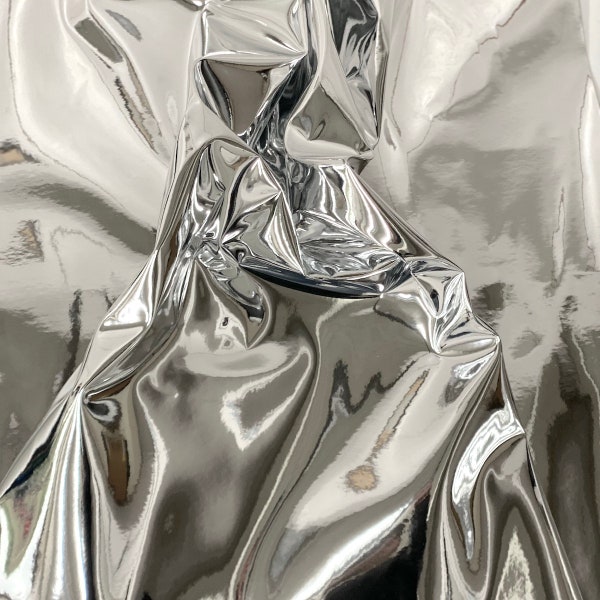 Silver Chrome Reflective Mirror Vinyl Upholstery Crafting Fabric - Sold By The Yard - 54"