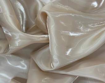 Champagne Beige Crystal Reflective Liquid Bridal Satin Apparel Decor Fabric - Sold By The Yard