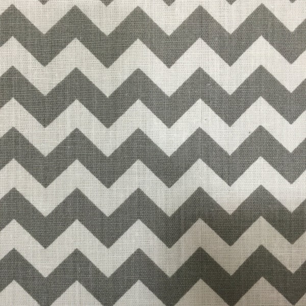 Gray White Chevron Zig Zag Print Poly Cotton Print Fabric - Sold By The Yard -  59"