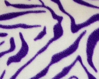 Purple White Zebra Print Fleece Fabric - Sold By The Yard - 60"