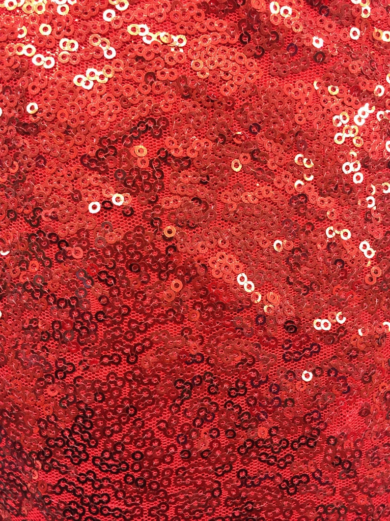 Red Mini Disc All Over Sequin Nylon Mesh Gown Decor Fabric 5455 BTY