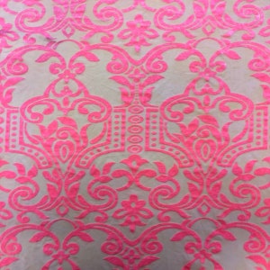 Neon Pink Almafi Geometric Burnout Stretch Velvet Apparel Dance wear Fabric - Sold By The Yard - 57&quot;