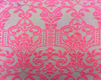 Neon Pink Geometric Burnout Velvet Fabric – 4-Way Stretch, 57" Wide