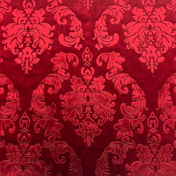 Red Damask Embossed Velvet Upholstery Drapery Fabric Sold by the Yard 55 Etsy Canada