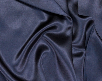 Navy Blue 100% Silk Charmeuse Apparel Home Decor Fabric - Sold By The Yard - 45"