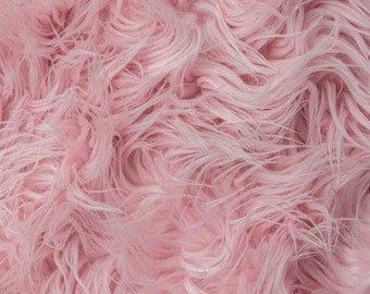 Pink Long Pile Mongolian Faux Fur Fabric - Sold By The Yard - 60"