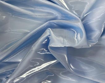Baby Blue Crystal Reflective Liquid Bridal Satin Apparel Decor Fabric - Sold By The Yard