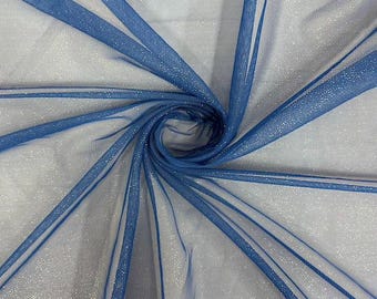 Royal Blue | Silver Metallic Foil Dot Mesh Fashion Apparel Costume Fabric - Sold By The Yard