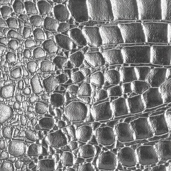 Vinyl Crocodile SILVER Fake Leather Upholstery Fabric by the 