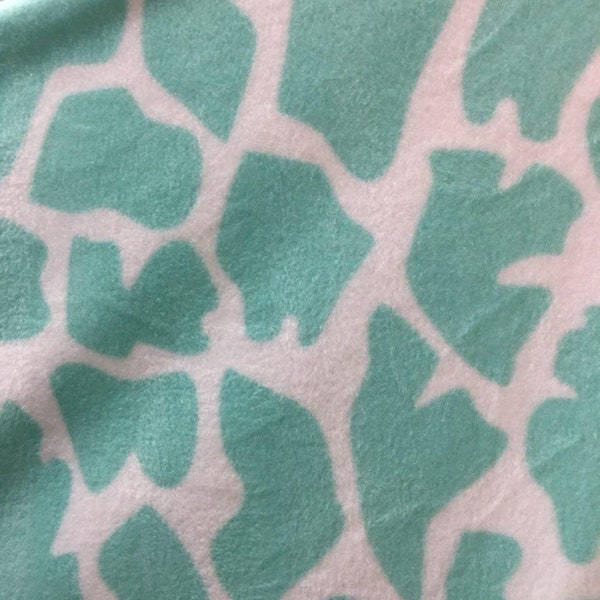 Turquoise White Giraffe Print Fleece Apparel Blanket Costume Fabric - Sold By The Yard - 60"