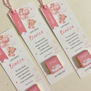 Cioccolatino personalizzato con segnalibro per Battesimo, segnaposto nascita, Battesimo, Comunione, Cresima - Grafica Orsetto con palloncini