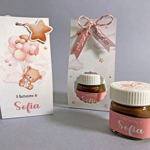 Nutella personalizzata, con scatolina - Gadget bomboniera o battesimo - NUTELLA 25 gr - Grafica ORSETTO E PALLONCINI