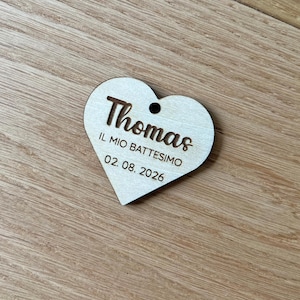 Tag Cuore in legno per Bomboniere Battesimo - Etichette in legno, Decorazioni tag per battesimi Comunioni