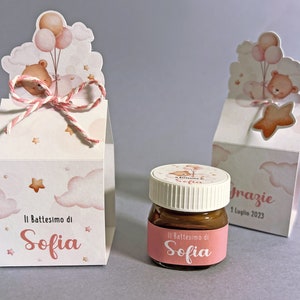 Personalized boxes with Nutella, Honey or Jam - Favor or baptism gadget - BEAR AND BALLOONS graphics