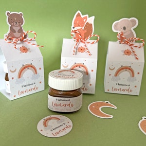Scatoline personalizzate con Nutella, Miele o Marmellata - Gadget bomboniera o battesimo - Grafica ANIMALI BOHO