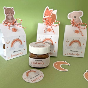 Personalized boxes with Nutella, Honey or Jam - Gadget favor or baptism - BOHO ANIMALS graphics