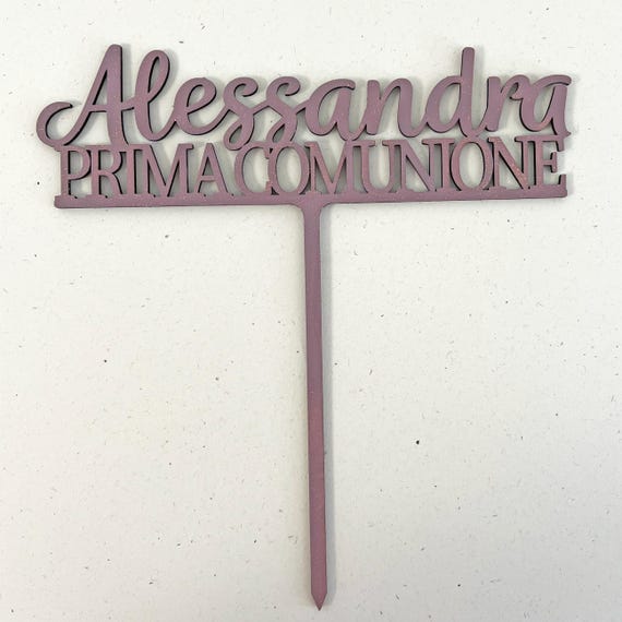 Topper Per Torta Prima Comunione In Legno – 18x11 Cm, Personalizzato, Due Righe, Spessore 4 Mm, Fatto In Austria