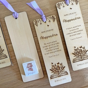 Segnalibro in legno personalizzato con cioccolatino - Bomboniere Prima Comunione, Cresima o Battesimo