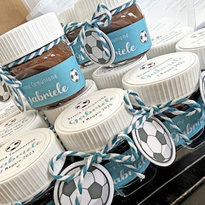Nutelline personalizzate, con adesivo e cartellino - Gadget bomboniera o battesimo - NUTELLA 25 g - Grafica CALCIO