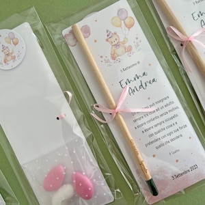 Segnalibro Personalizzato con Matita, Idea Regalo Bomboniera, Matita piantabile - Grafica orsetto Teddy Bear