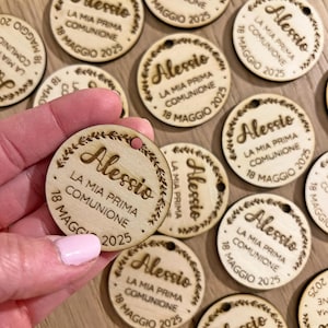 Tag rotondo in legno per Bomboniere Comunione - Etichette in legno, Decorazioni tag per battesimi Comunioni