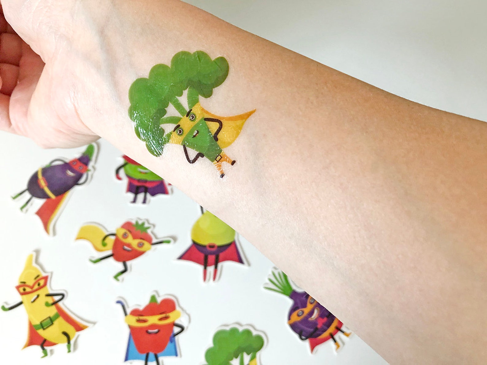 Temporary Tattoos Vegetables and Fruits Super Heroes Etsy