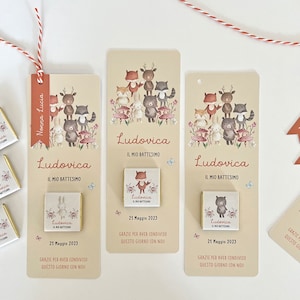 Chocolat personnalisé avec marque page pour Baptême, marque-place naissance, Baptême, Communion, Confirmation - Graphique Animaux de la Forêt
