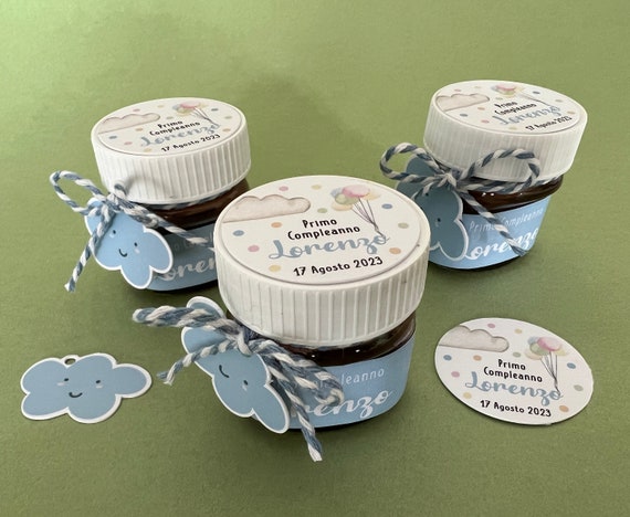 Personalized Nutelline, With Sticker and Tag NUTELLA 25 G Cloud and BALLOON  Graphics Pastel Colors 