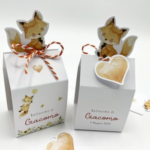 Scatoline personalizzate con Nutella, Miele o Marmellata - Gadget bomboniera o battesimo - Grafica ANIMALI DEL BOSCO, Volpe e Orsetto
