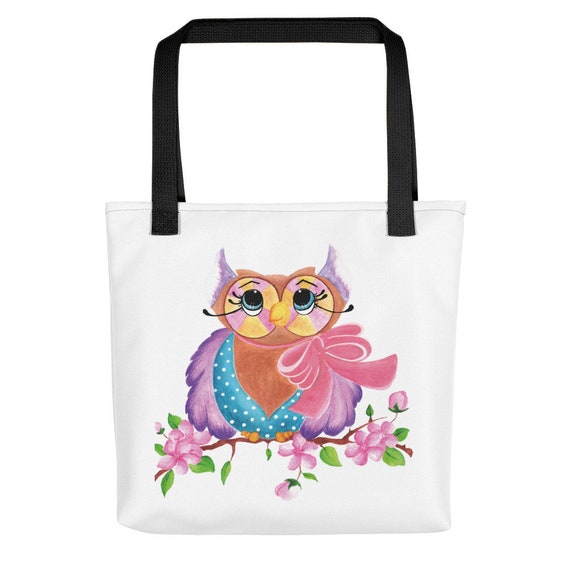 Colored Owl Tote Bag Watercolor Hand Draw Sweet Cute Colorful Etsy