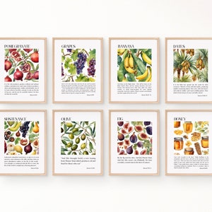 Islamic wall art, Islamic kitchen, set of 10 Quranic art prints, foods in Quran, Islamic gallery, Printable, figs, olives, pomegranate