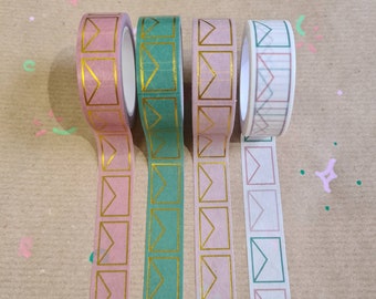 Set of 4 washi tapes either envelope pattern - green, gold and pink