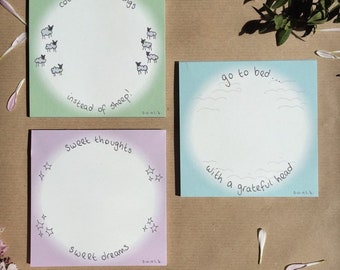 Multipack Gratitude notepads - square tear off notelets in 3 designs - recycled materials, eco friendly pads