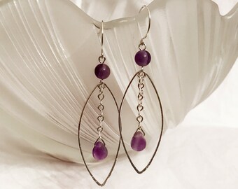 Amethyst sterling silver earrings handmade with sterling silver wire
