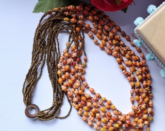 Orange Multi-strand Paper Bead Necklace