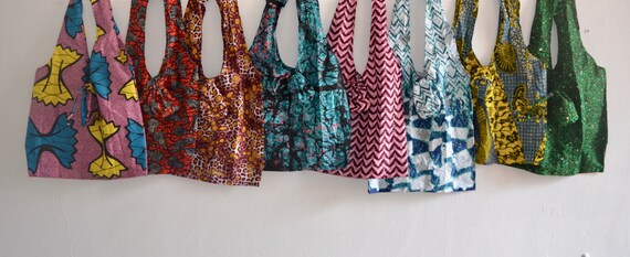 Bolsas de compras reutilizables de tela africana colorida Etsy
