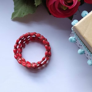 Red Wire Wrap Paper Bead Bracelet